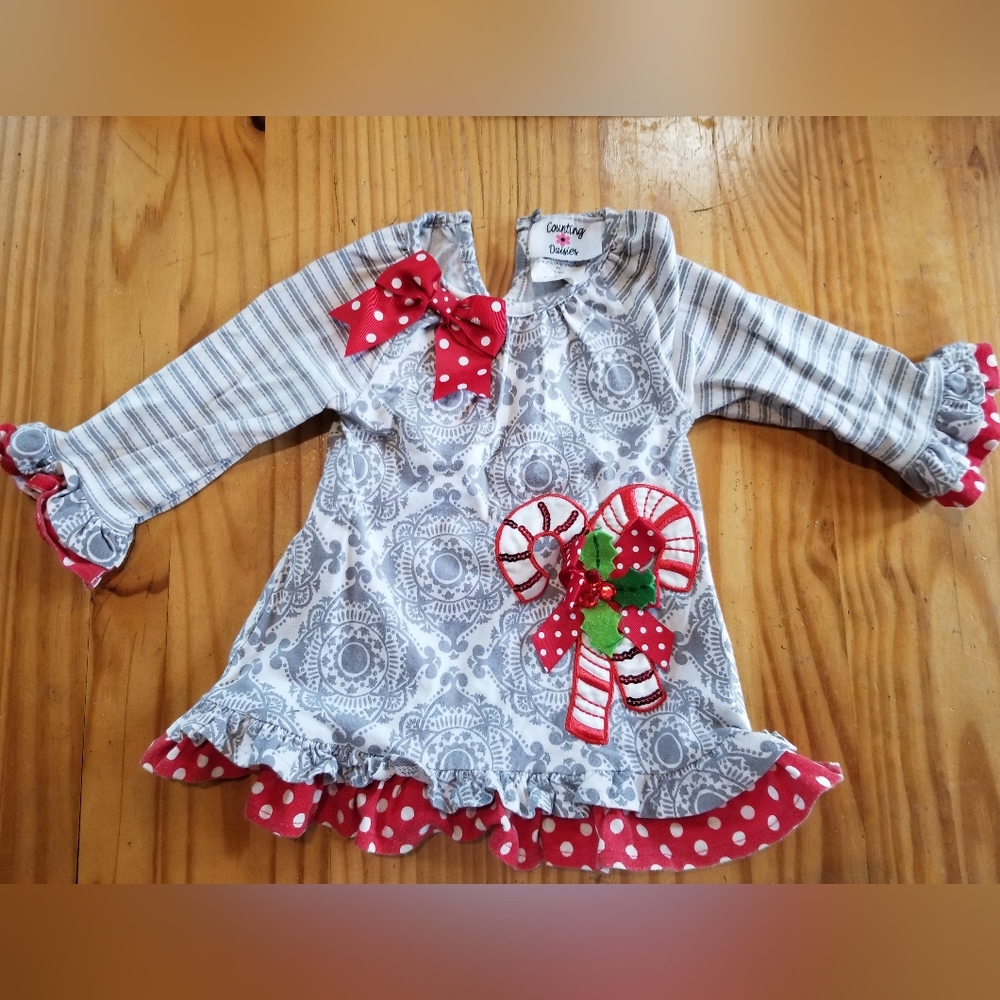 5/$20 Counting Daisies 18M Candy Cane Christmas Dress